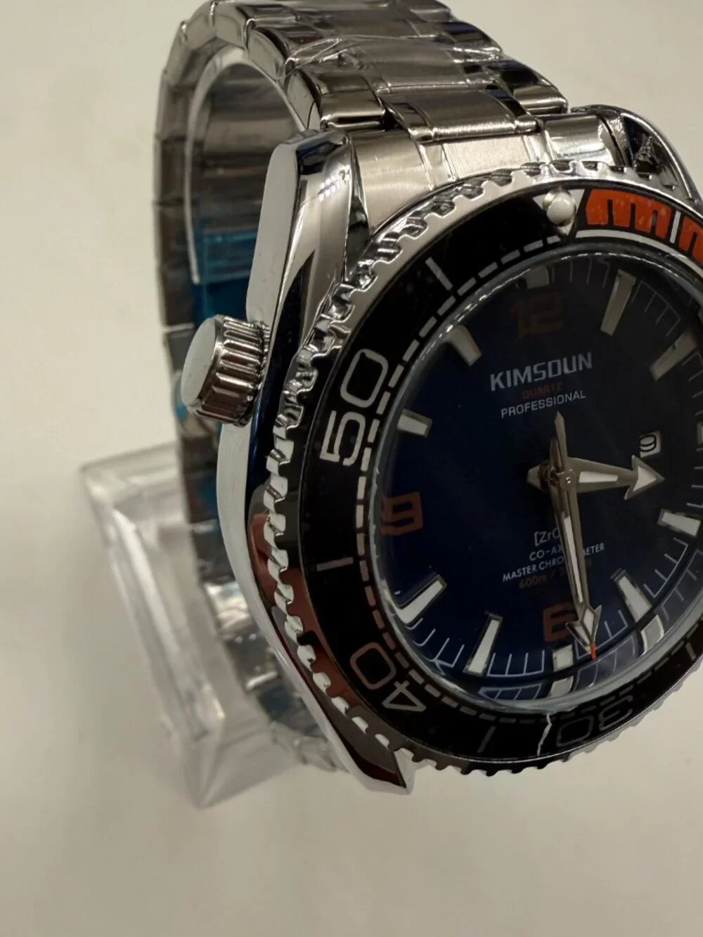 KIMSOUN PROFESSIONAL MENS DIVER STEEL BLUE DIAL 45MM DATE WATCH NIB